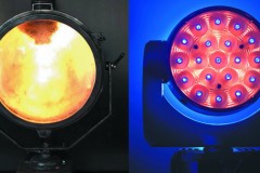 Projecteur Holophane au tungstène / Projecteur Mac Aura à LED - Photos © Les Nouveaux Brocanteurs / Martin