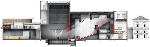 Le Théâtre de Saint-Nazaire - Coupe longitudinale - Document © K architectures