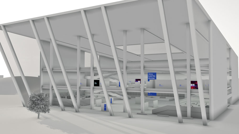 L’espace 3D conçu dans le cadre de la Vitrine ELEKTRA Montréal, avec la Biennale Chroniques et le Réseau HACNUM - Document © ELEKTRA
