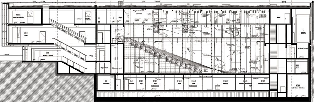 Coupe longitudinale du bâtiment dans son ensemble - Document © Architecture & Technique