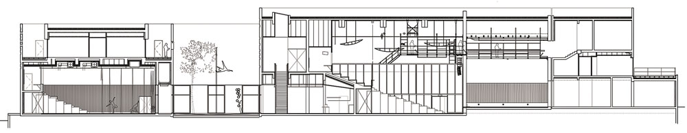 Coupe longitudinale des 2 espaces de diffusion - Document © Atelier d’architecture King Kong