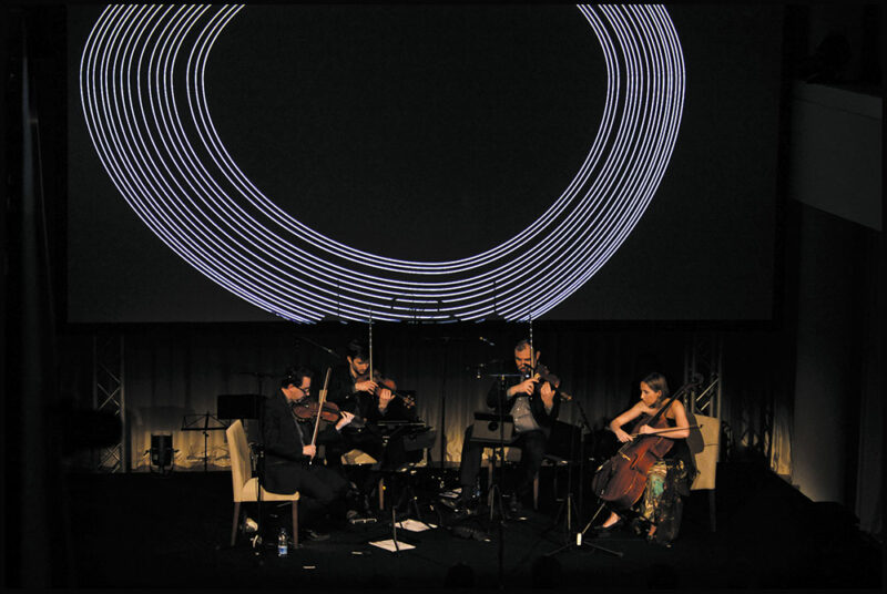 Vidéo générée par IanniX - Festival Printemps des arts - Quatuor Adamek (2015) - Photo © A. Hanel, J. M. Emportes