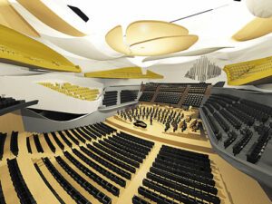 Salle de concert, dispositif pour concert symphonique - Document 3D © dUCKS scéno