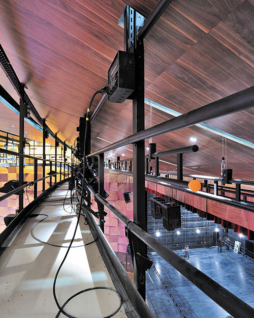 1ère passerelle de salle sous le réflecteur, équipes motorisées du proscenium