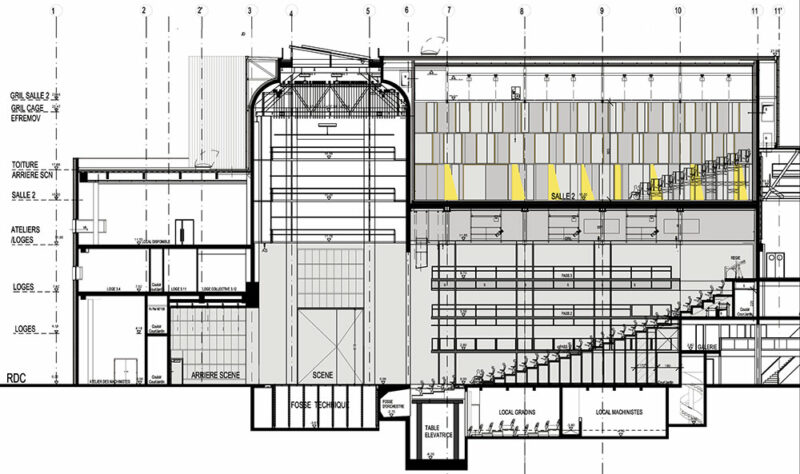 MC93 Bobigny, coupe longitudinale - Document © Changement à Vue