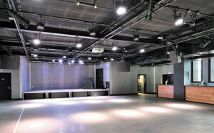 Vue d'ensemble de la structure autoportée et des lisses tubulaires pour projecteurs