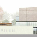 La façade est avec l’accès public - Document © Architecture Maria Godlewska