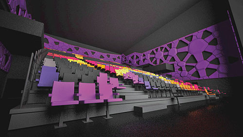 Visuel de la fresque architecturale acoustique de la grande salle - Photo de Patrice Morel