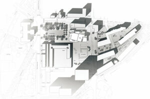 Implantation urbaine du Nouveau Théâtre au seing du “quartier de la mairie” - Document © Dominique Coulon, architecte