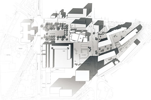 Implantation urbaine du Nouveau Théâtre au seing du “quartier de la mairie” - Document © Dominique Coulon, architecte