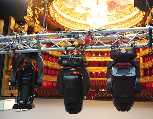 Vue de projecteurs asservis sur le plateau de l’Opéra Garnier - Photo © Philippe Warrand