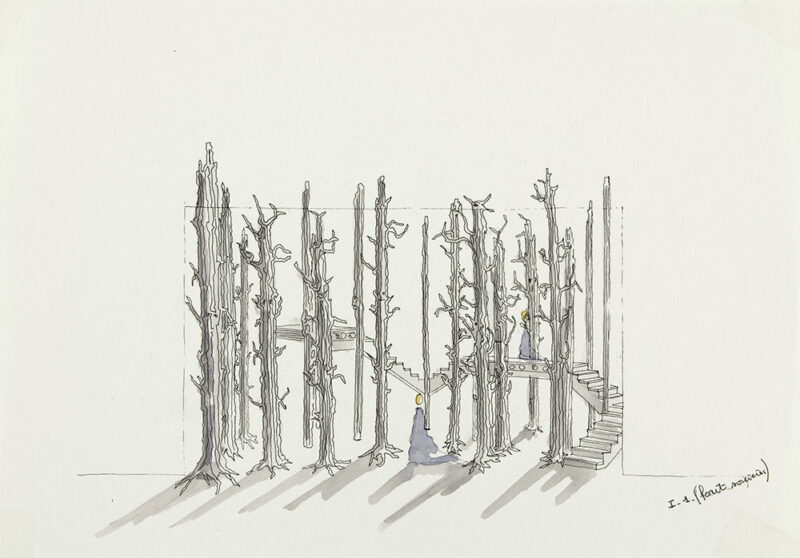 Macbeth, Guy-Claude François, esquisse pour Macbeth, La forêt des sorcières, acte I, scène 1, opéra de Verdi, mise en scène de Jean-Christophe Mast (1996), Opéra de Nancy et Opéra de Wallonie, 1999 - Photo © C. Clos